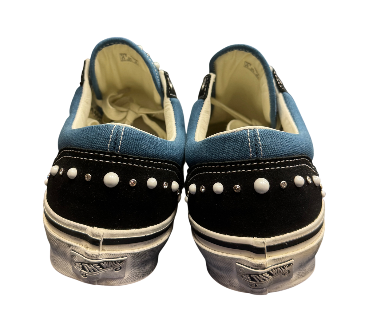 Genesis Boutique used Vans Old Skool 36 sneakers in black and navy with pearlized stud detailing on the heel