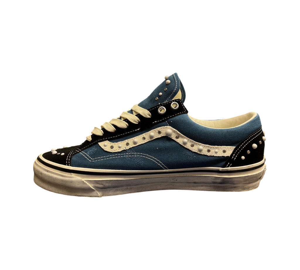 Genesis Boutique used Vans Old Skool 36 Pearlized sneakers in black and navy with pearl stud detailing on side