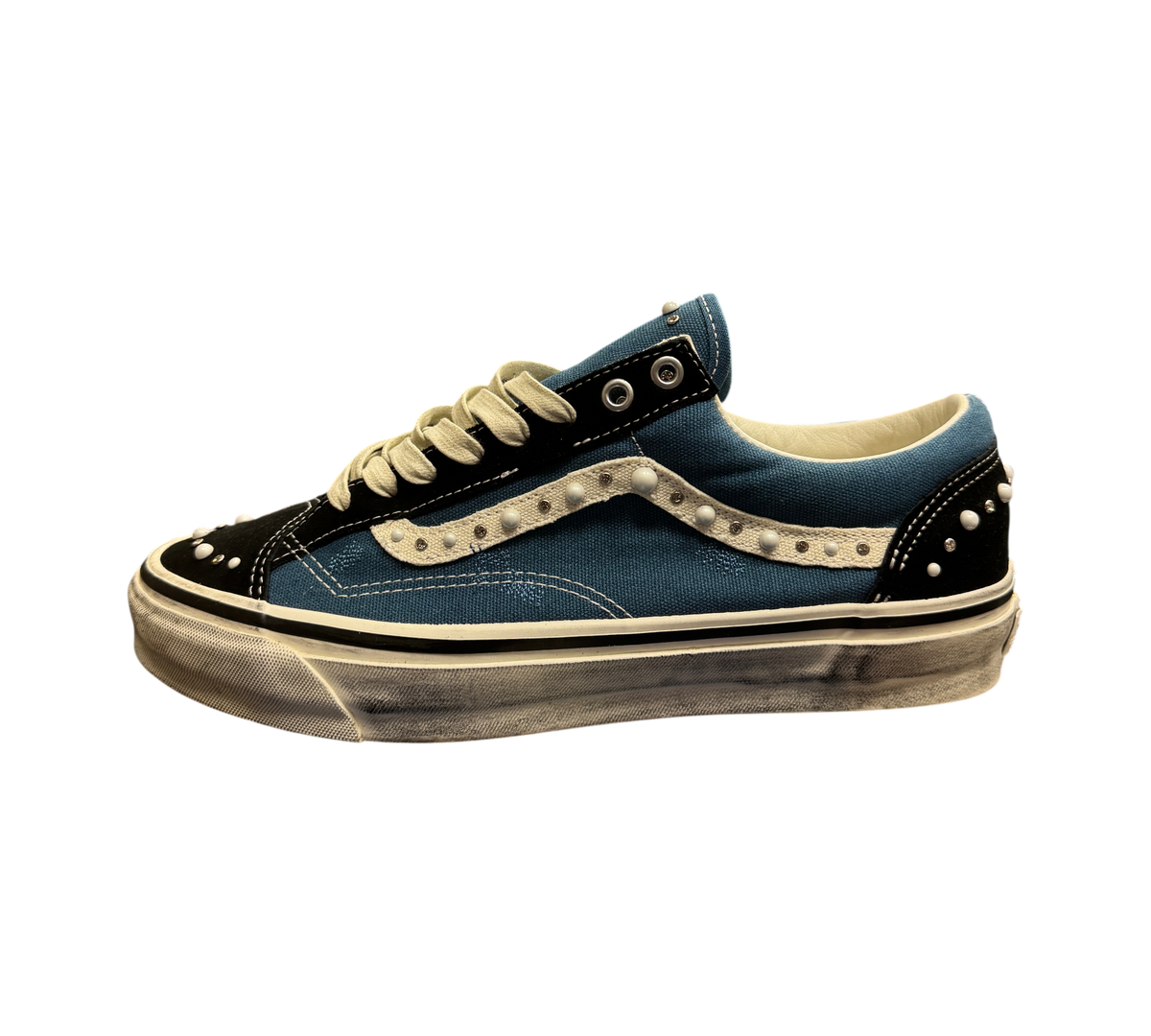 Genesis Boutique Vans Old Skool 36 Pearlized sneakers in black and navy canvas with white stud detailing