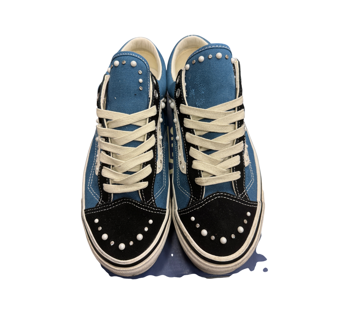 Genesis Boutique used Vans Old Skool 36 Pearlized sneakers in black and navy canvas with white stud embellishments.