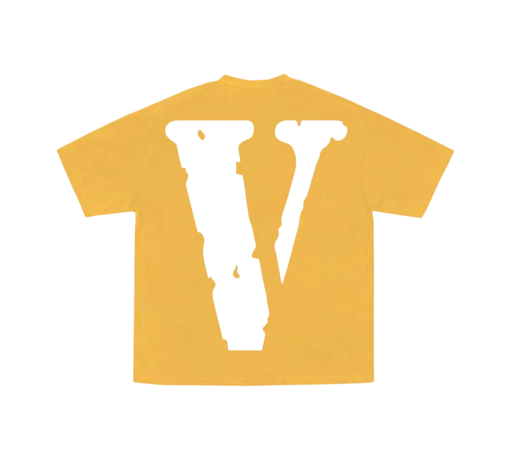 Genesis Boutique yellow cotton t-shirt with a large white V logo on the back. Fitted style.