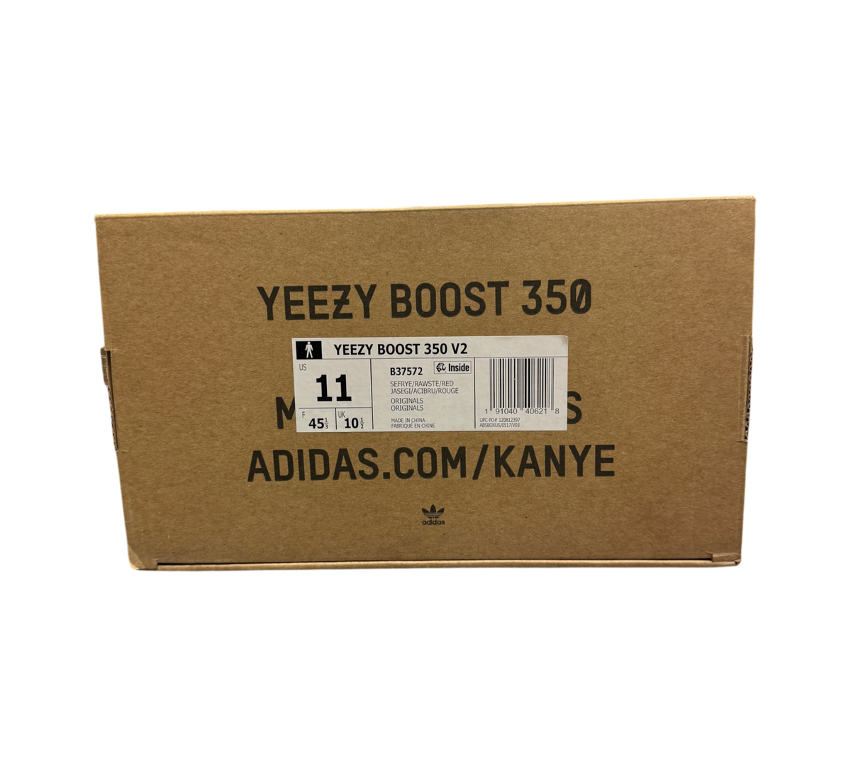Genesis Boutique Yeezy Boost 350 V2 Semi Frozen Yellow shoe box label with size 11 US and SKU B37572