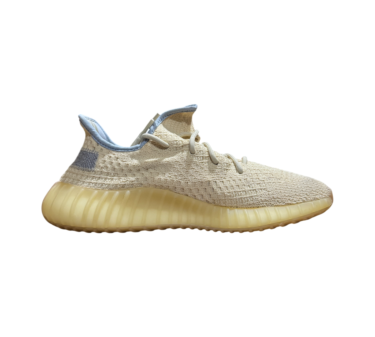 Genesis Boutique used Yeezy 350 Linen sneakers in light tan Primeknit with a matching translucent yellow midsole