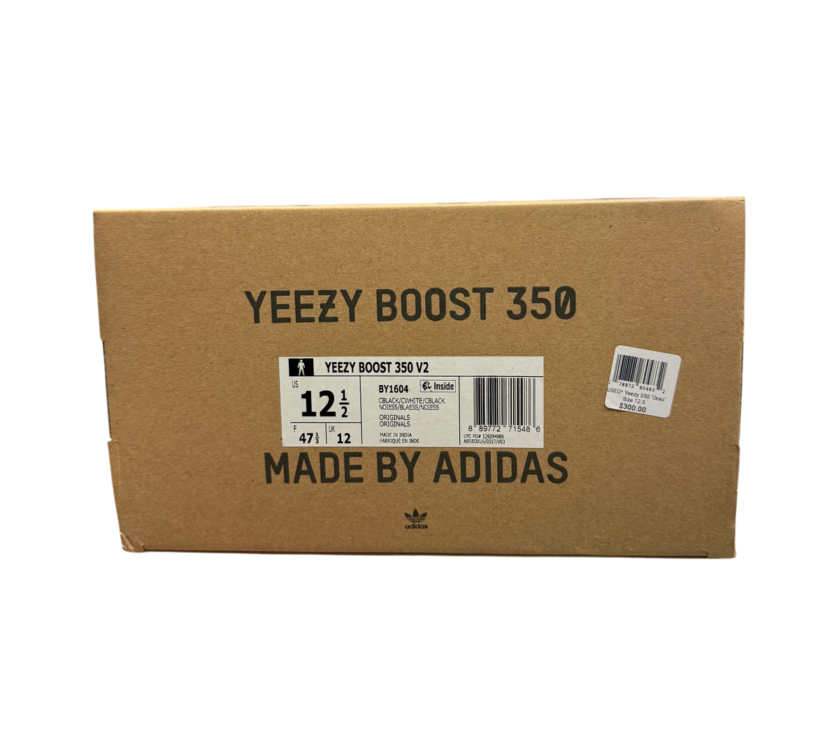 Genesis Boutique Yeezy Boost 350 V2 Oreo sneaker box with size label and Adidas branding