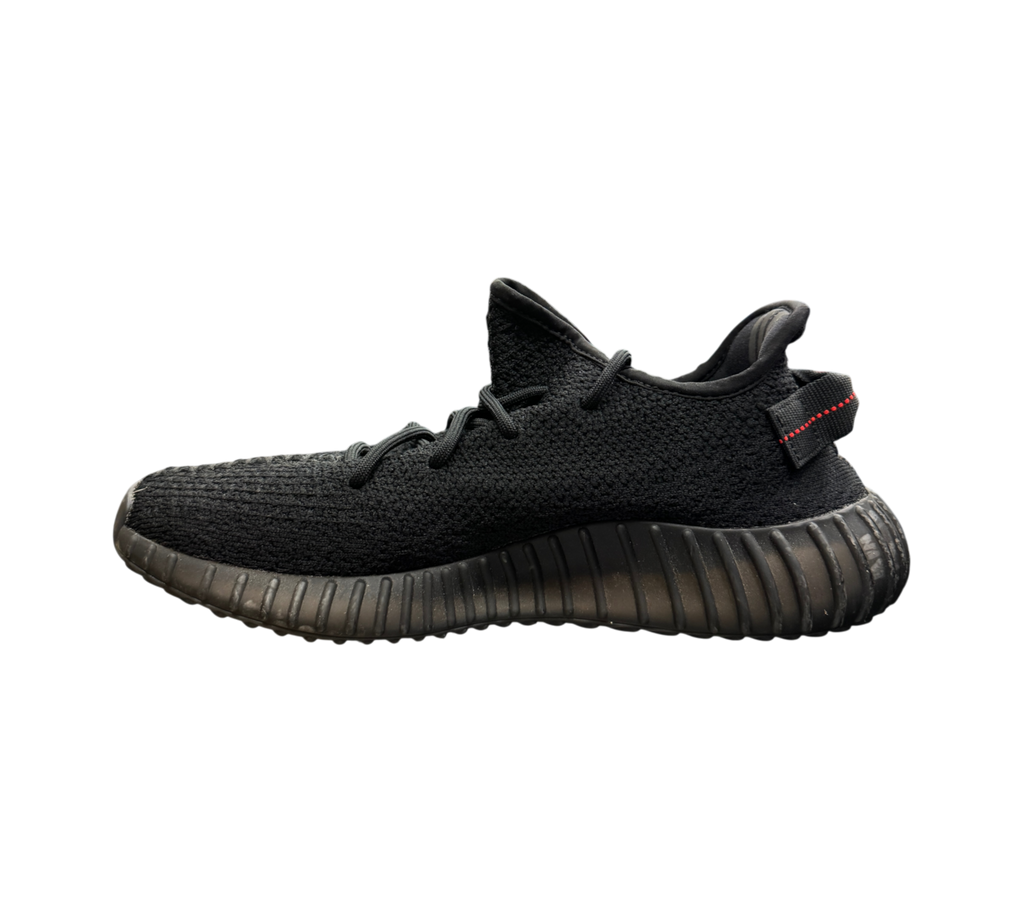 Genesis Boutique used Yeezy 350 V2 Bred sneakers in black knit with red stitching detail on the heel tab