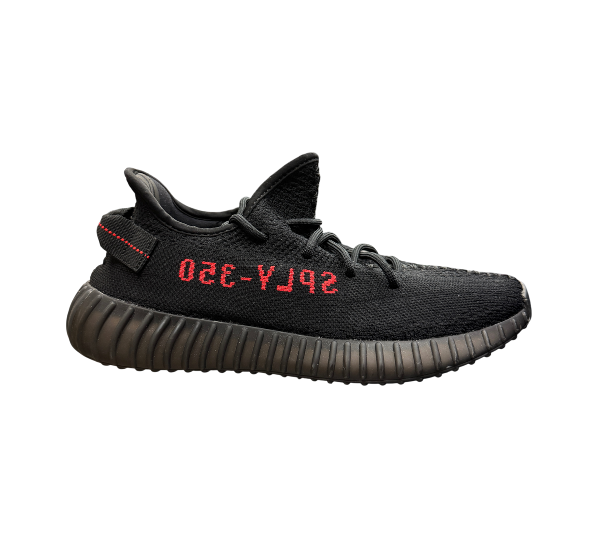 Genesis Boutique pre-owned Yeezy 350 V2 Bred sneakers in black Primeknit with red SPLY-350 text and ribbed sole