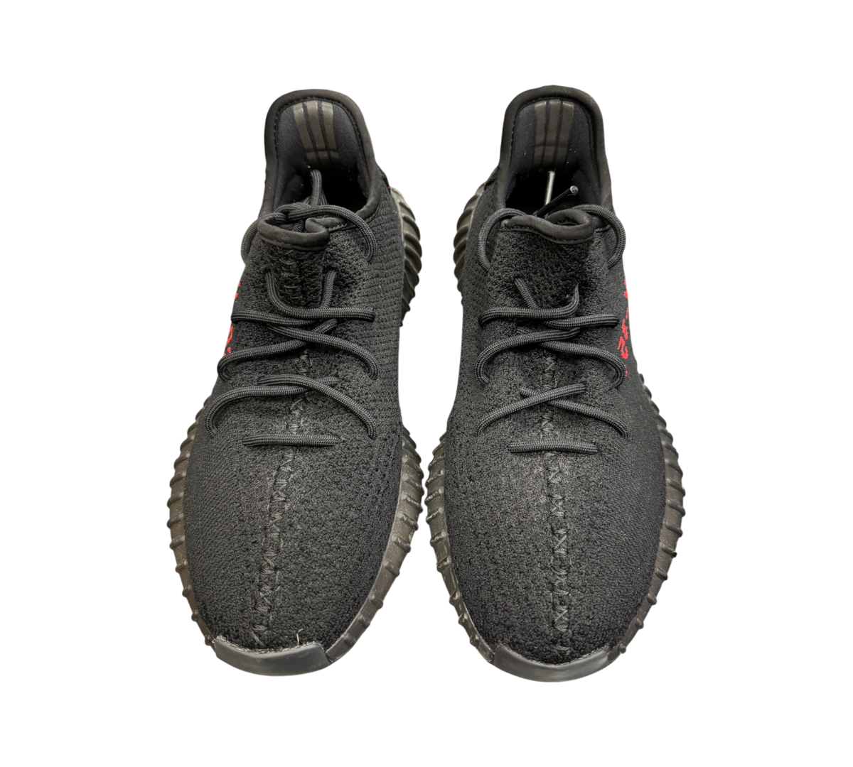 Genesis Boutique pre-owned Yeezy 350 V2 Bred sneakers in black Primeknit with red SPLY-350 text