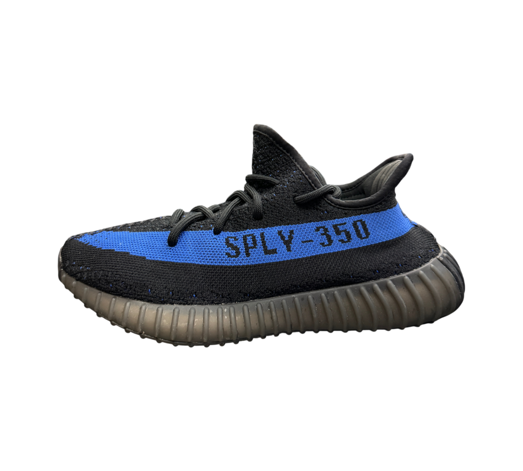 Genesis Boutique used Yeezy 350 V2 Dazzling Blue sneaker with black Primeknit upper and blue side stripe