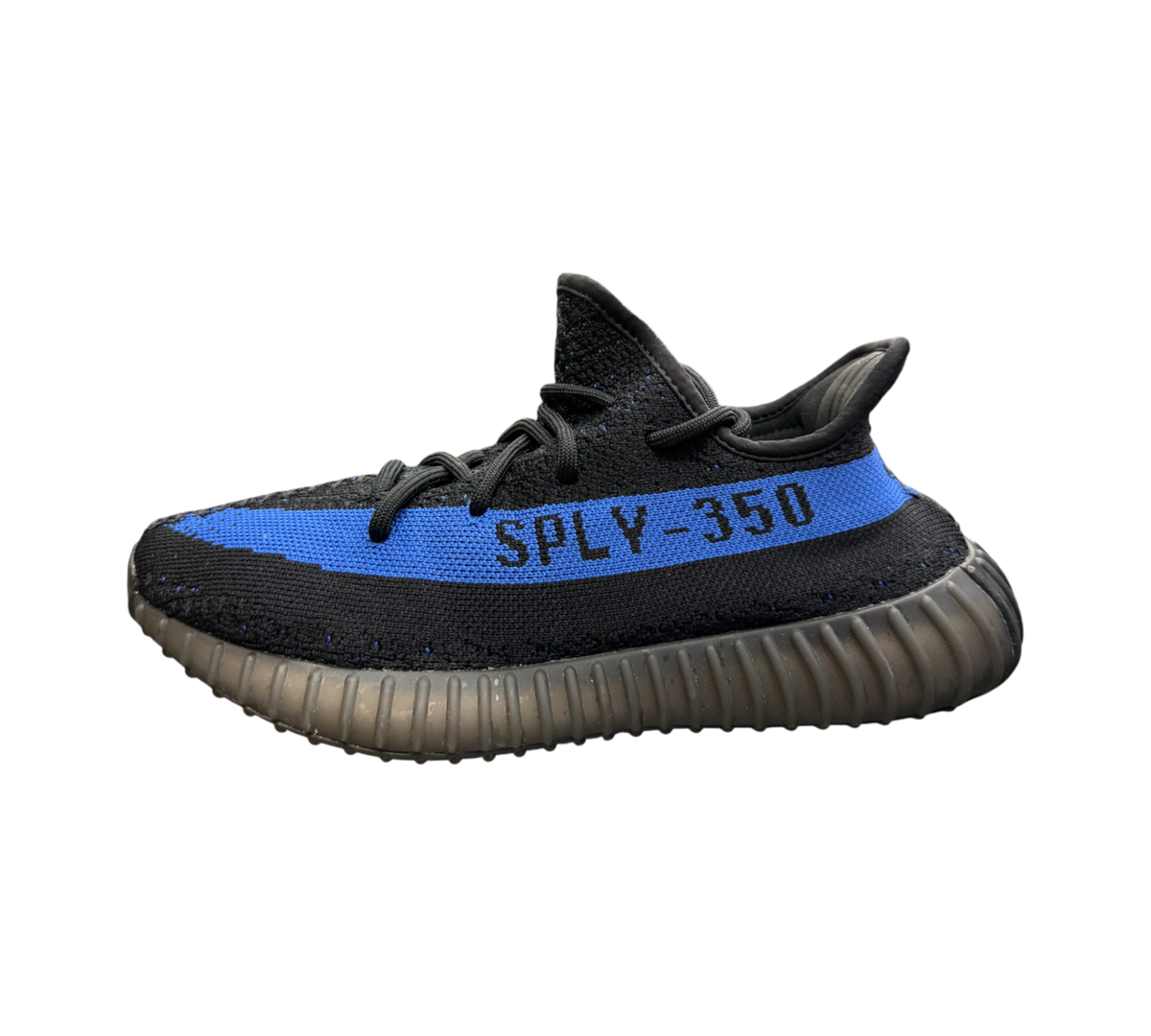 Genesis Boutique used Yeezy 350 V2 Dazzling Blue sneaker with black Primeknit upper and blue side stripe