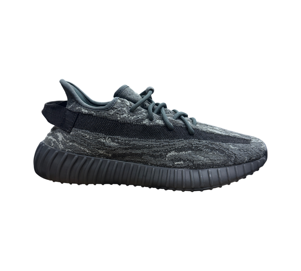 Genesis Boutique Yeezy 350 V2 MX Dark Salt sneakers featuring a grey and black marbled Primeknit upper on a box