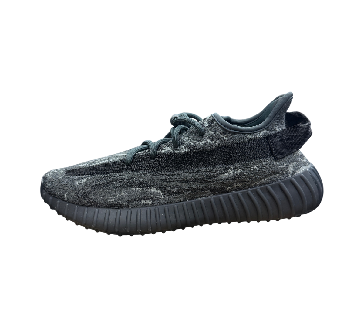 Genesis Boutique pre-owned Yeezy 350 V2 MX Dark Salt sneakers featuring a grey and black marbled Primeknit upper.
