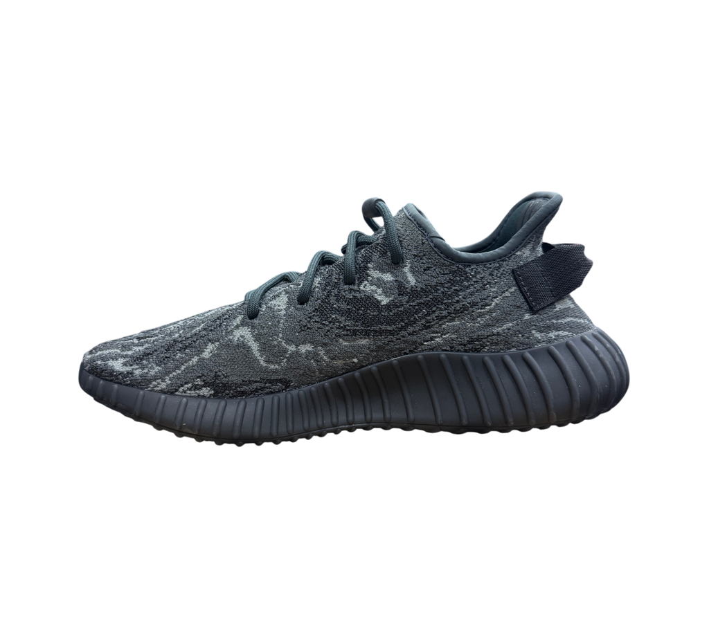 Genesis Boutique Yeezy 350 V2 MX Dark Salt sneakers in a dark grey marbled knit pattern on a branded shoebox