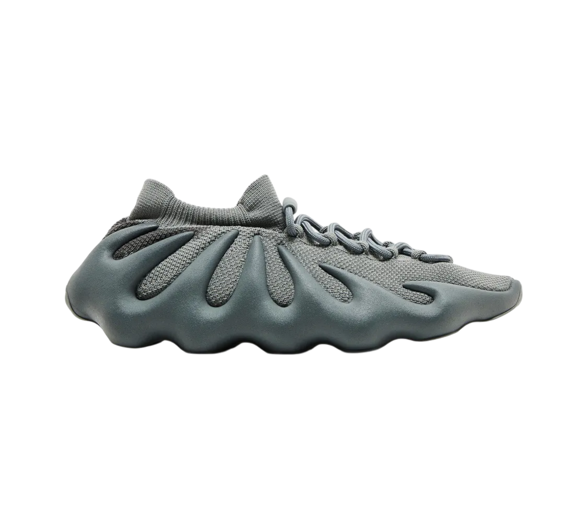 Genesis Boutique Yeezy 450 Storm Marine sneakers with grey knit upper and distinctive grey sculpted sole.